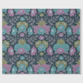 Donkerblauw, groen en Paars Floral Cadeaupapier (Vlak)