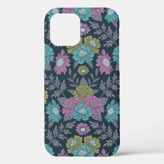 Donkerblauw, groen en Paars Floral Case-Mate iPhone Case (Achterkant)