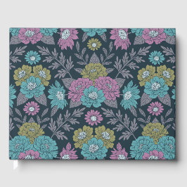 Donkerblauw, groen en Paars Floral Gastenboek