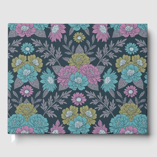 Donkerblauw, groen en Paars Floral Gastenboek (Voorkant)