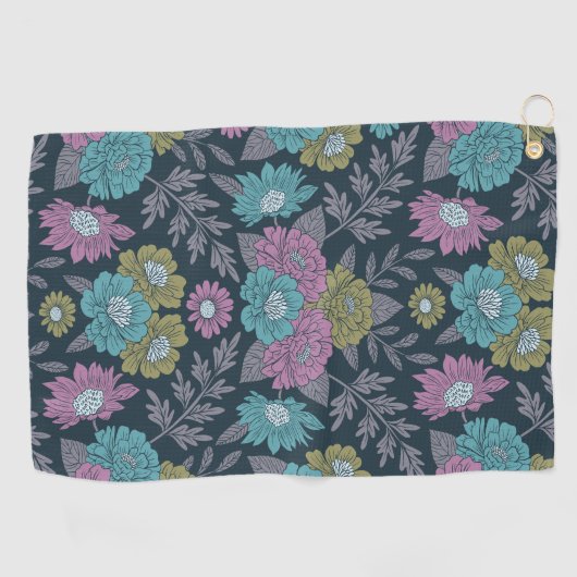 Donkerblauw, groen en Paars Floral Golfhanddoek (Horizontaal)
