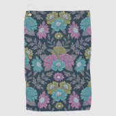 Donkerblauw, groen en Paars Floral Golfhanddoek (Voorkant)