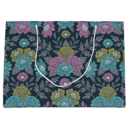 Donkerblauw, groen en Paars Floral Groot Cadeauzakje