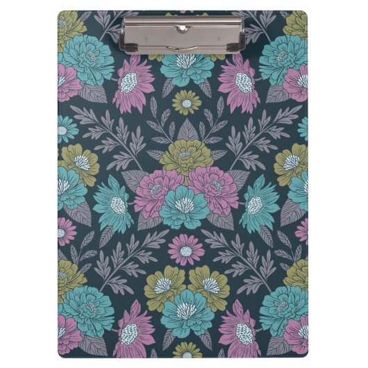 Donkerblauw, groen en Paars Floral Klembord (Voorkant)