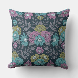 Donkerblauw, groen en Paars Floral Kussen
