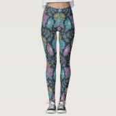 Donkerblauw, groen en Paars Floral Leggings (Voorkant)