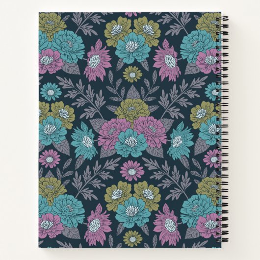 Donkerblauw, groen en Paars Floral Notitieboek (Achterkant)