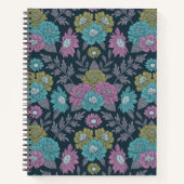 Donkerblauw, groen en Paars Floral Notitieboek (Voorkant)