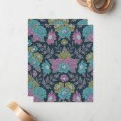 Donkerblauw, groen en Paars Floral Notitiekaartje (Voorkant / Achterkant in situ)