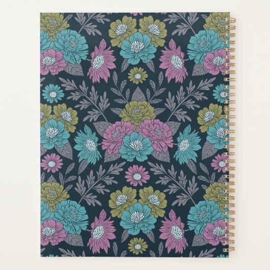 Donkerblauw, groen en Paars Floral Planner (Achterkant)