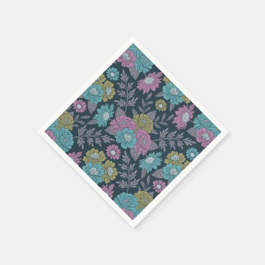 Donkerblauw, groen en Paars Floral Servet (Hoek)