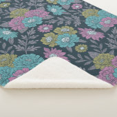 Donkerblauw, groen en Paars Floral Sherpa Deken (3/4)