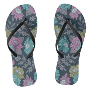 Donkerblauw, groen en Paars Floral Teenslippers