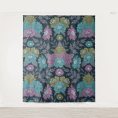 Donkerblauw, groen en Paars Floral Wandkleed (Voorkant)