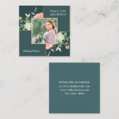 Donkerblauw groen met Floral Bouquet Foto Vierkante Visitekaartje (Voorkant / Achterkant)