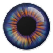 Donkerblauw Groen oranje gele iris oogbal Keramische Knop (Voorkant)
