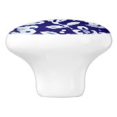 Donkerblauw groot bloemontwerp — marinecertificaat keramische knop (Zijkant)