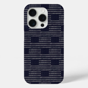  Donkerblauw Grunge USA Amerikaans Vlag Patroon iPhone 15 Pro Case