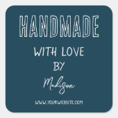Donkerblauw Handgemaakt Met Liefde Vierkante Stick Vierkante Sticker (Voorkant)