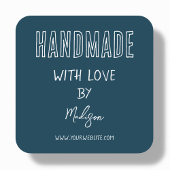 Donkerblauw Handgemaakt Met Liefde Vierkante Stick Vierkante Sticker