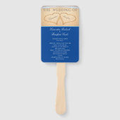 Donkerblauw hart strand bruiloft ceremonie program handwaaier (Voorkant)