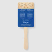 Donkerblauw hart strand bruiloftsceremonieprogramm handwaaier (Achterkant)