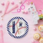 Donkerblauw honkbalontwerp | Personaliseren Papieren Bordje (Feest)