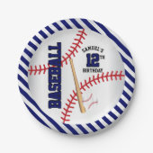 Donkerblauw honkbalontwerp | Personaliseren Papieren Bordje (Voorkant)