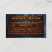 Donkerblauw Hout Bruin Leer Look Monogram Visitekaartje (Achterkant)