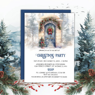  donkerblauw houten deur kerstfeest feestdagenkaart