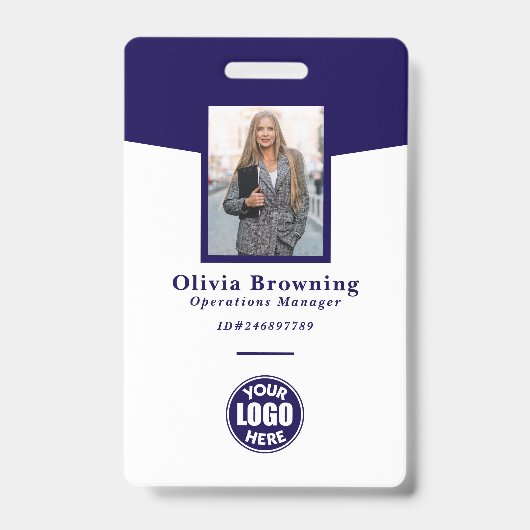 Donkerblauw ID Foto Logo & Barcode Professional Badge (Front)