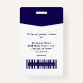 Donkerblauw ID Foto Logo & Barcode Professional Badge (Achterkant)