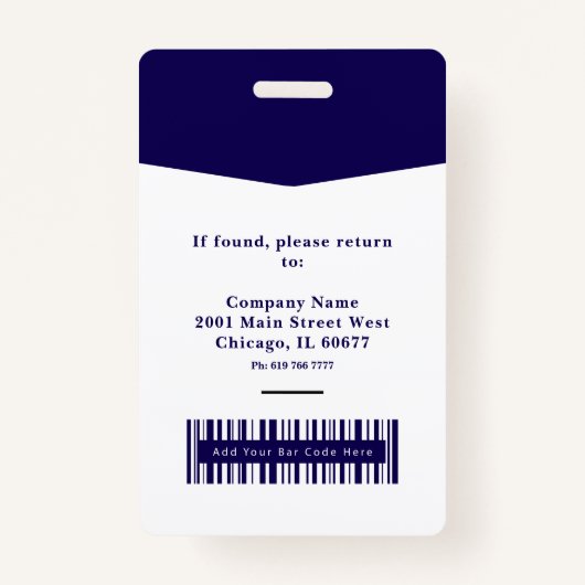 Donkerblauw ID Foto Logo & Barcode Professional Badge (Achterkant)