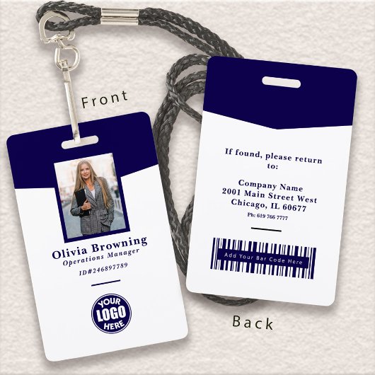 Donkerblauw ID Foto Logo & Barcode Professional Badge
