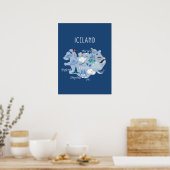 Donkerblauw IJsland reiskaart Poster (Keuken)