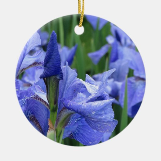 Donkerblauw Iris-Ornament Keramisch Ornament (Voorkant)
