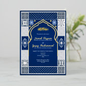 Donkerblauw Islamitische Arabesk bruiloft uitnodig Folie Uitnodiging (Staand Voorkant)