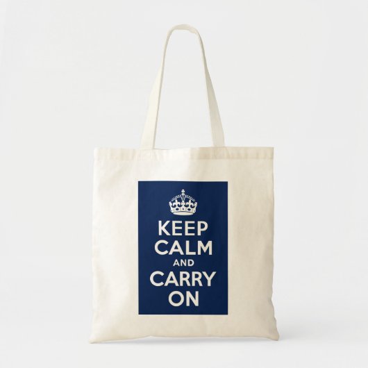 Donkerblauw kalm houden en doorgaan tote bag (Voorkant)