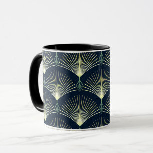 Donkerblauw kunstdeco stijlvol geometrisch patroon mok
