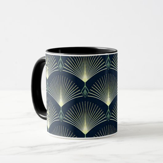 Donkerblauw kunstdeco stijlvol geometrisch patroon mok (Voorkant links)