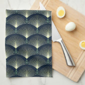 Donkerblauw kunstdeco stijlvol geometrisch patroon theedoek (Quarter Fold)