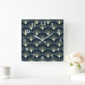 Donkerblauw kunstdeco stijlvol geometrisch patroon vierkante klok (Huis)