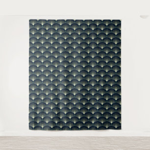 Donkerblauw kunstdeco stijlvol geometrisch patroon wandkleed