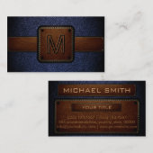 Donkerblauw leder Kijk bruin Monogram Visitekaartje (Voorkant / Achterkant)
