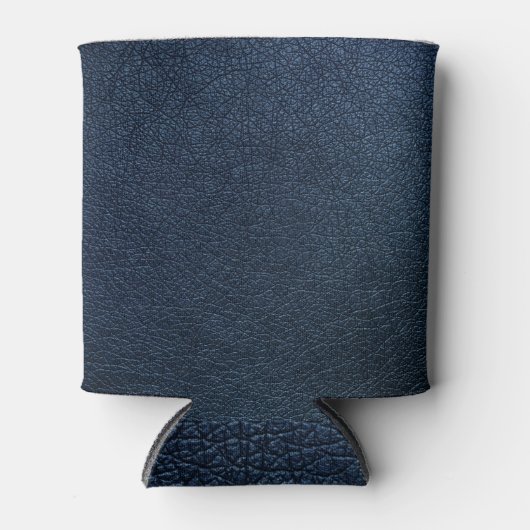 Donkerblauw lederen textuur oppervlak blikjeskoeler (Voorkant)