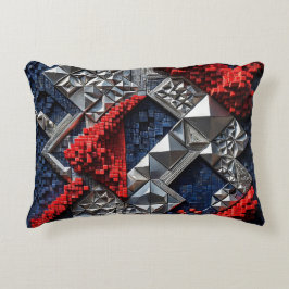 Donkerblauw Levendig Rood Zilveren Micro Mozaïek 3 Accent Kussen