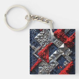 Donkerblauw Levendig Rood Zilveren Micro Mozaïek 3 Sleutelhanger