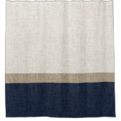 Donkerblauw Licht Khaki Tan Eenvoudige Streep Douchegordijn (Voorkant)