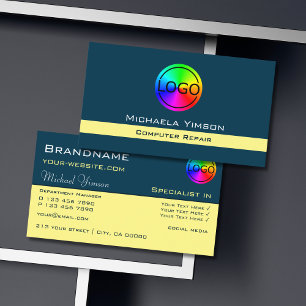 Donkerblauw Lichtgeel Chic met Logo Professional Visitekaartje