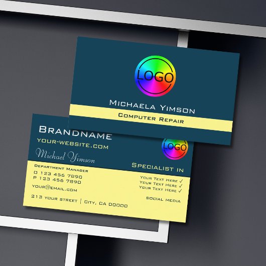 Donkerblauw Lichtgeel Chic met Logo Professional Visitekaartje